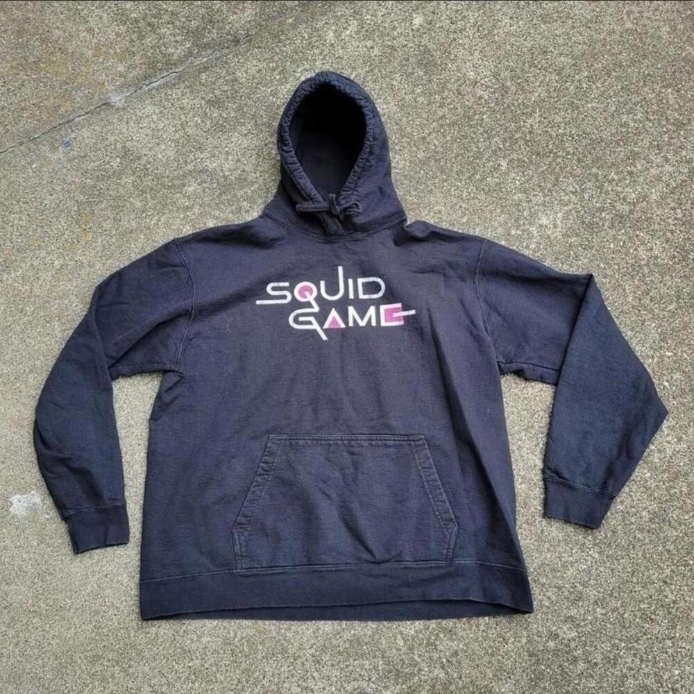 Vtg Y2k Rare SQUID GAME Neon Spellout Graphic Cult TV Show Hooded Sweatshirt XL